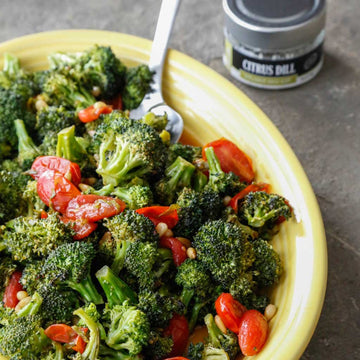 Roasted Broccoli with a Warm Tomato Herb Vinaigrette