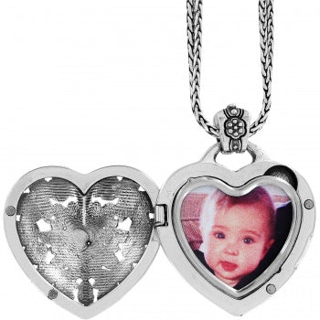 J44722 Silver Floral Heart Locket Necklace